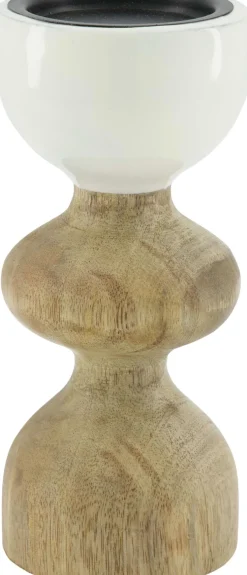 Kandelaar naturel / wit D 8,5 H 20 cm