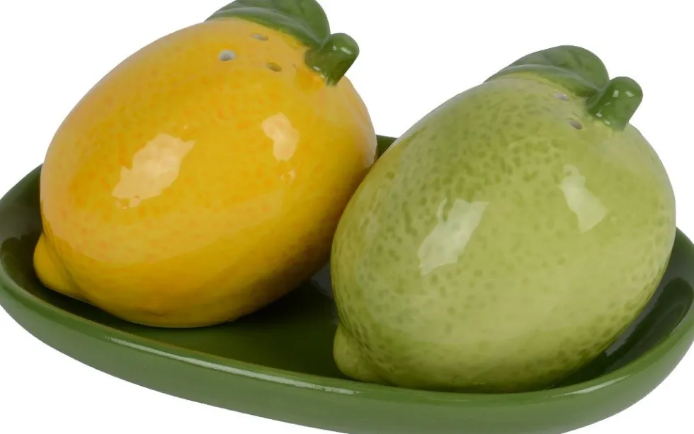 Kitchen Goods & More peper en zoutstel Citroen geel / groen 13 x 8 x 6 cm 3-delig