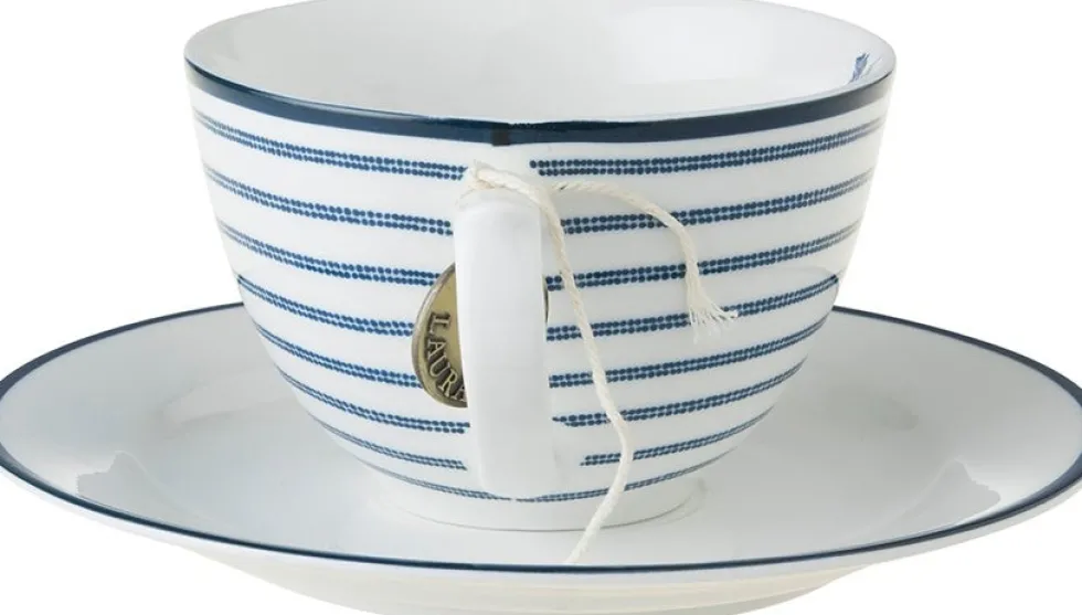 Laura Ashley kop en schotel Candy Stripe blauw 0,26 L