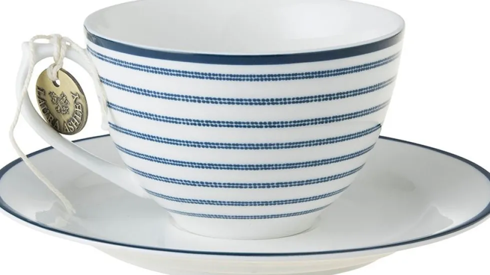 Laura Ashley kop en schotel Candy Stripe blauw 0,26 L