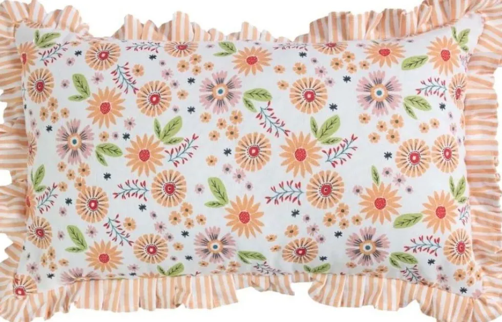 Linen & More sierkussen Louisa wit / oranje 30 x 50 cm