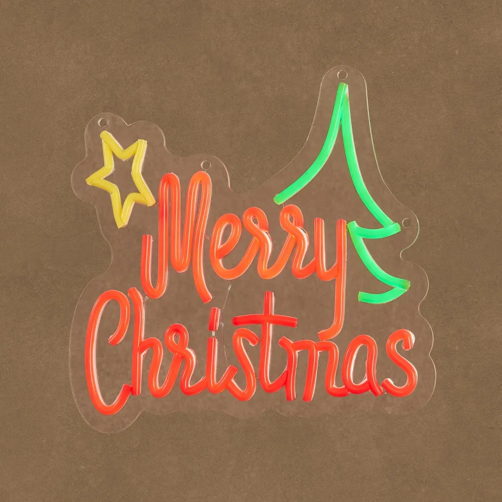 Luca Lighting wandhanger Neon merry christmas rood / groen 30,5 x 29,5 x 2 cm