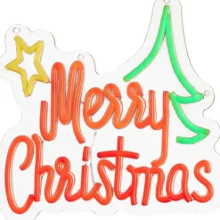 Luca Lighting wandhanger Neon merry christmas rood / groen 30,5 x 29,5 x 2 cm