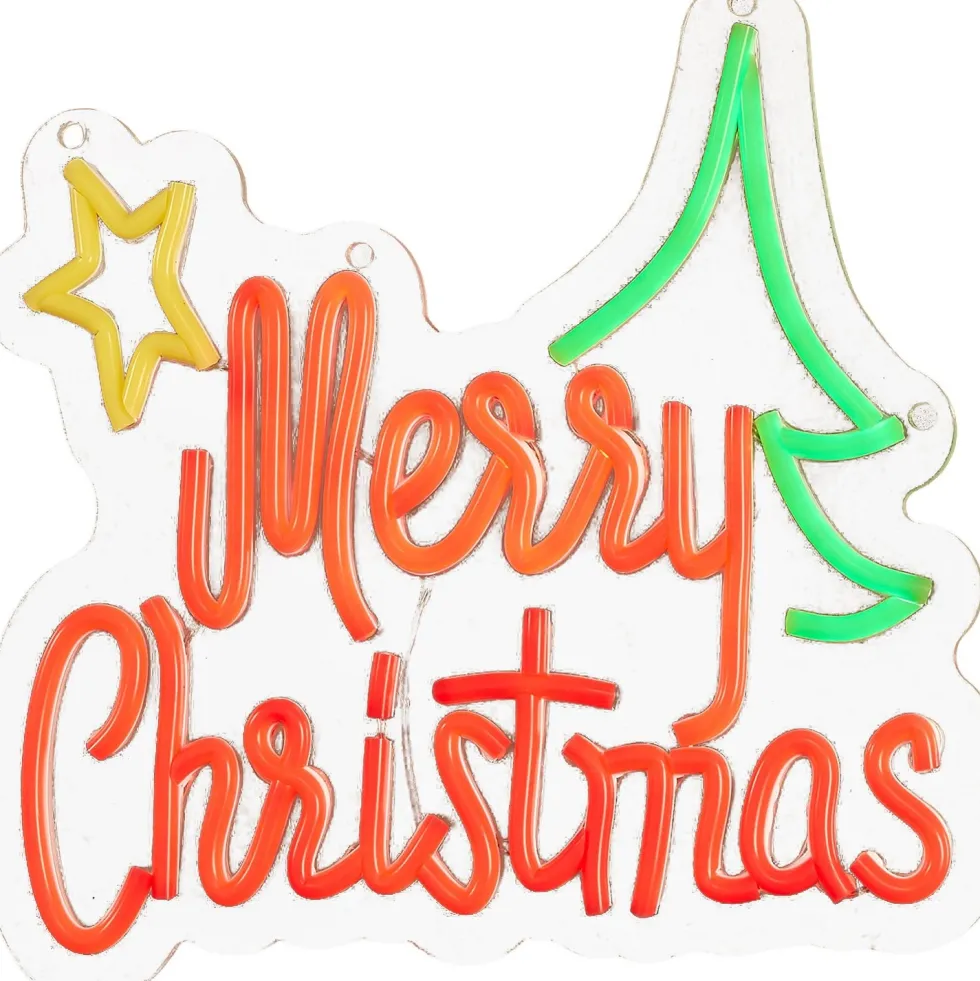 Luca Lighting wandhanger Neon merry christmas rood / groen 30,5 x 29,5 x 2 cm