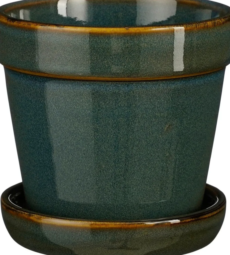 Mica Decorations bloempot met schotel Clint groen D 13 H 11 cm