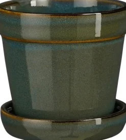 Mica Decorations bloempot met schotel Clint groen D 10,5 H 9 cm