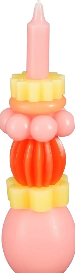 Mica Decorations dinerkaars roze / oranje / geel 8 uur D 7 H 26 cm