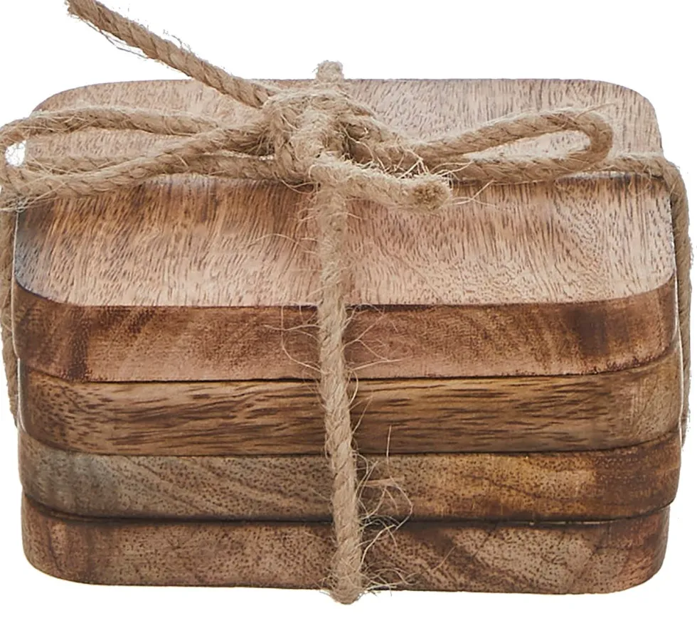 Mica Decorations onderzetters Duko naturel 10 x 10 x 5 cm 4 stuks