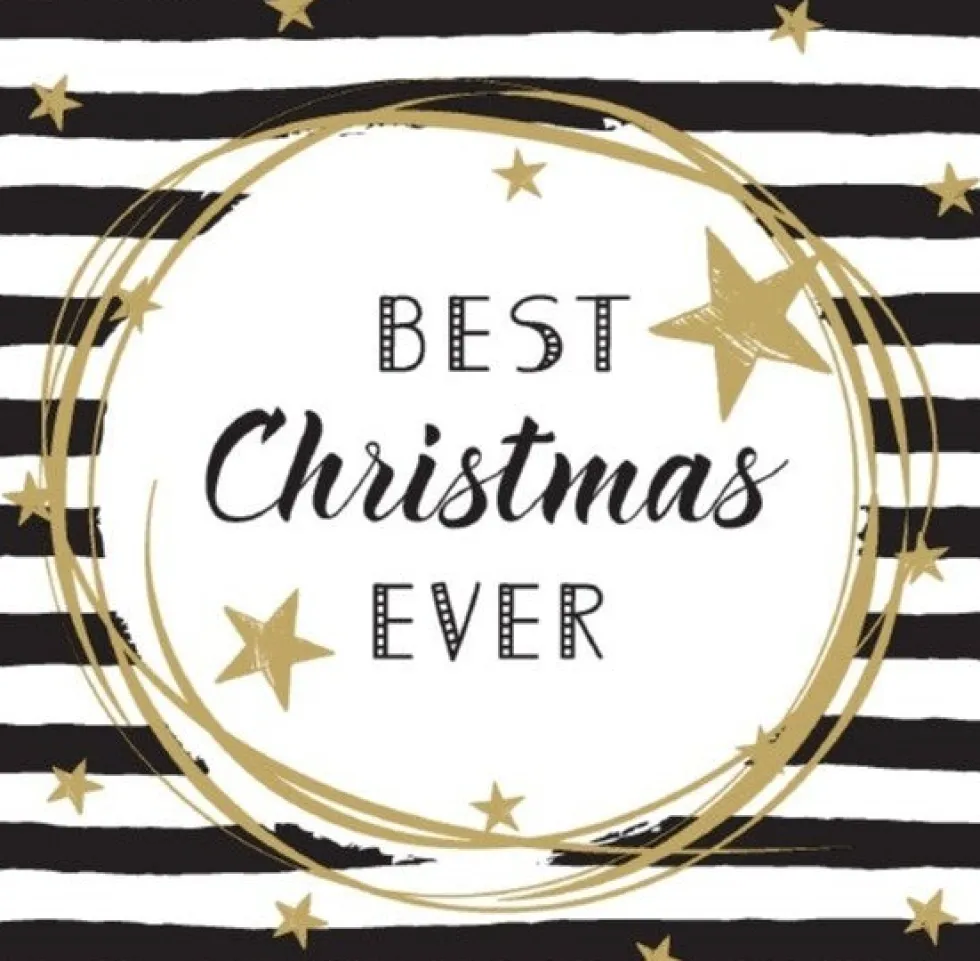 Paper + Design servet Best Xmas zwart / wit 33 x 33 cm 20 stuks