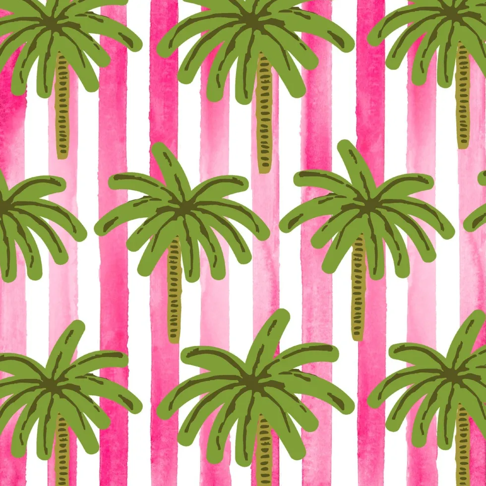 Paper + Design servet cabana groen / roze palms 33 x 33 cm 20 stuks