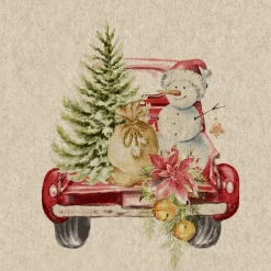 Paper + Design servet Car Snowman beige 33 x 33 cm 20 stuks