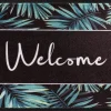 Schoonloopmat Welcome Leaves blauw 45 x 75 cm