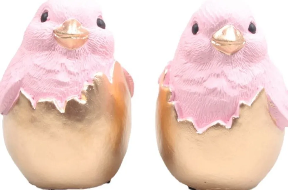 SID paasdecoratie Keika beeld kuiken in ei goud / roze D 7 H 9,5 cm