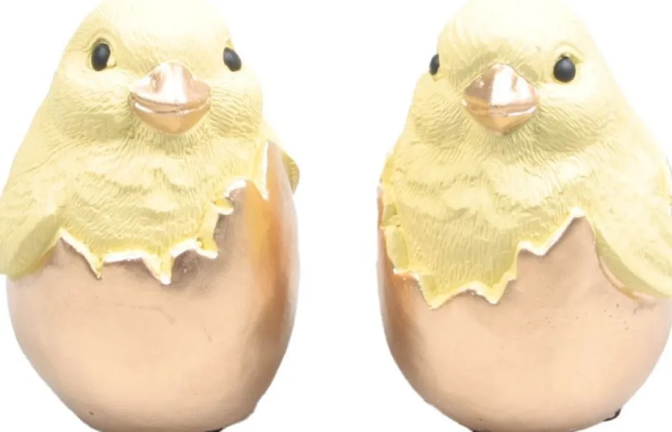 SID paasdecoratie Keika beeld kuiken in ei goud / geel D 7 H 9,5 cm