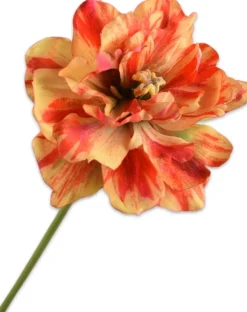 Silk-ka kunstbloem Tulp dubbelbloemig rood / geel H 69 cm