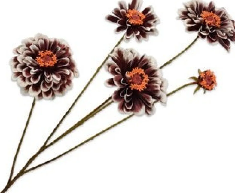Silk-ka kunstbloem Zinnia wit / bruin H 13 cm