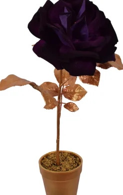 Silk-ka kunstplant Roos donkerpaars H 41 cm