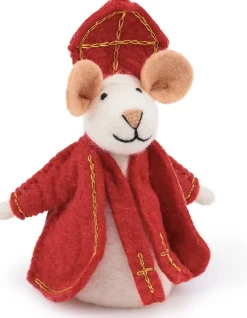 Sjaal met Verhaal sinterklaas decoratie sintermuis wit / rood 9 x 13 x 19 cm