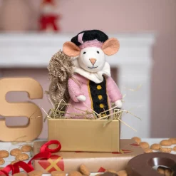 Sjaal met Verhaal sinterklaas decoratie Sint pietermuis roze 11 x 13 x 17 cm