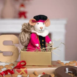 Sjaal met Verhaal sinterklaas decoratie Sint pietermuis fuchsia 11 x 13 x 17 cm