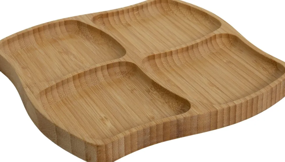Tapasbord met 4 vakken naturel 20 x 20 x 1,5 cm