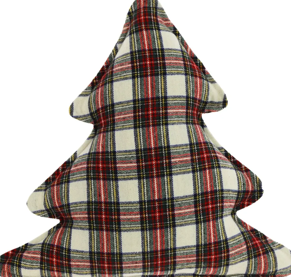 Unique Living kerstkussen Check tree crème 50 x 50 x 10 cm