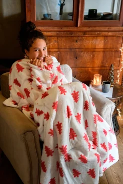 Unique Living kerstkussen Snuggle wit / rood 150 x 200 x 10 cm