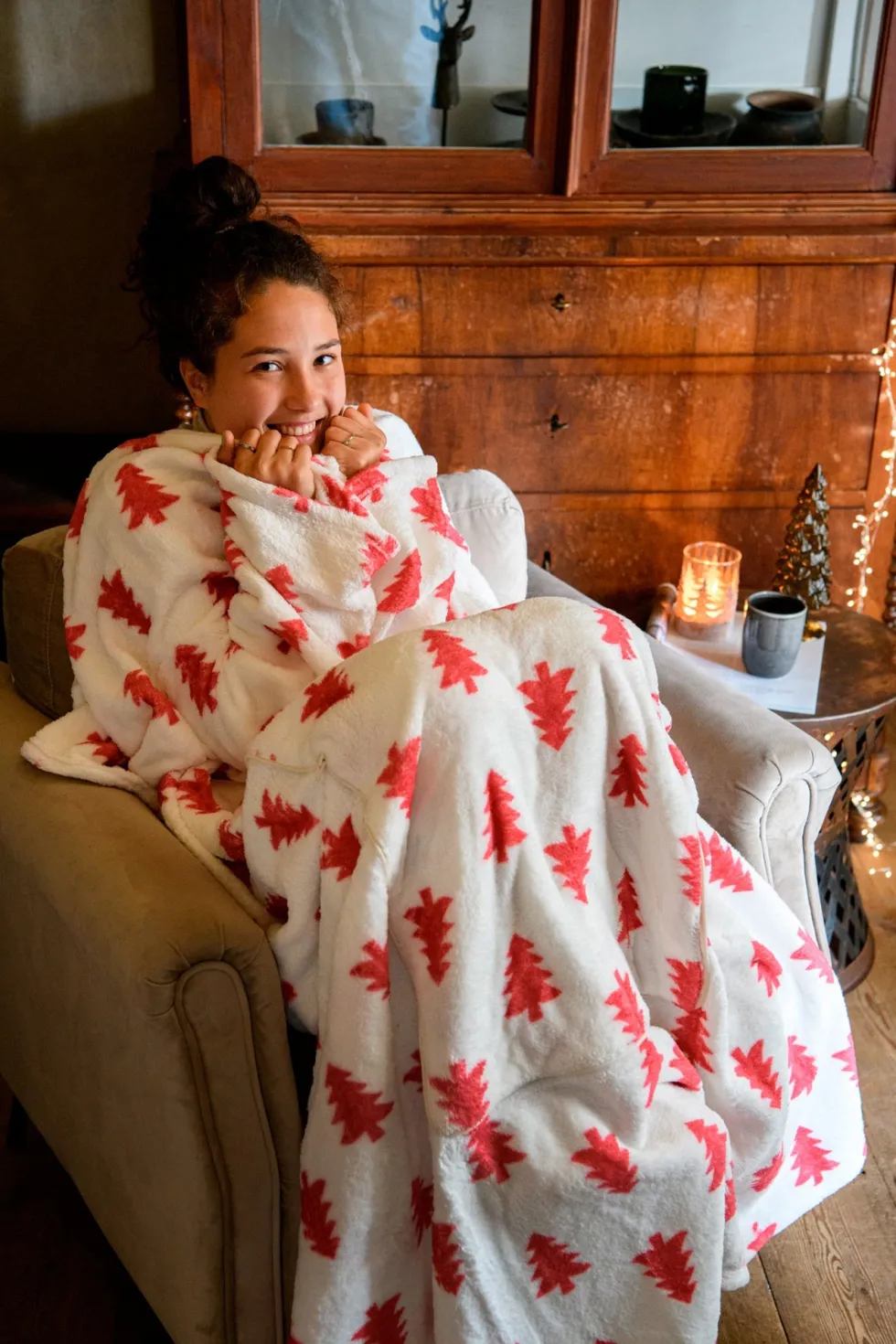 Unique Living kerstkussen Snuggle wit / rood 150 x 200 x 10 cm