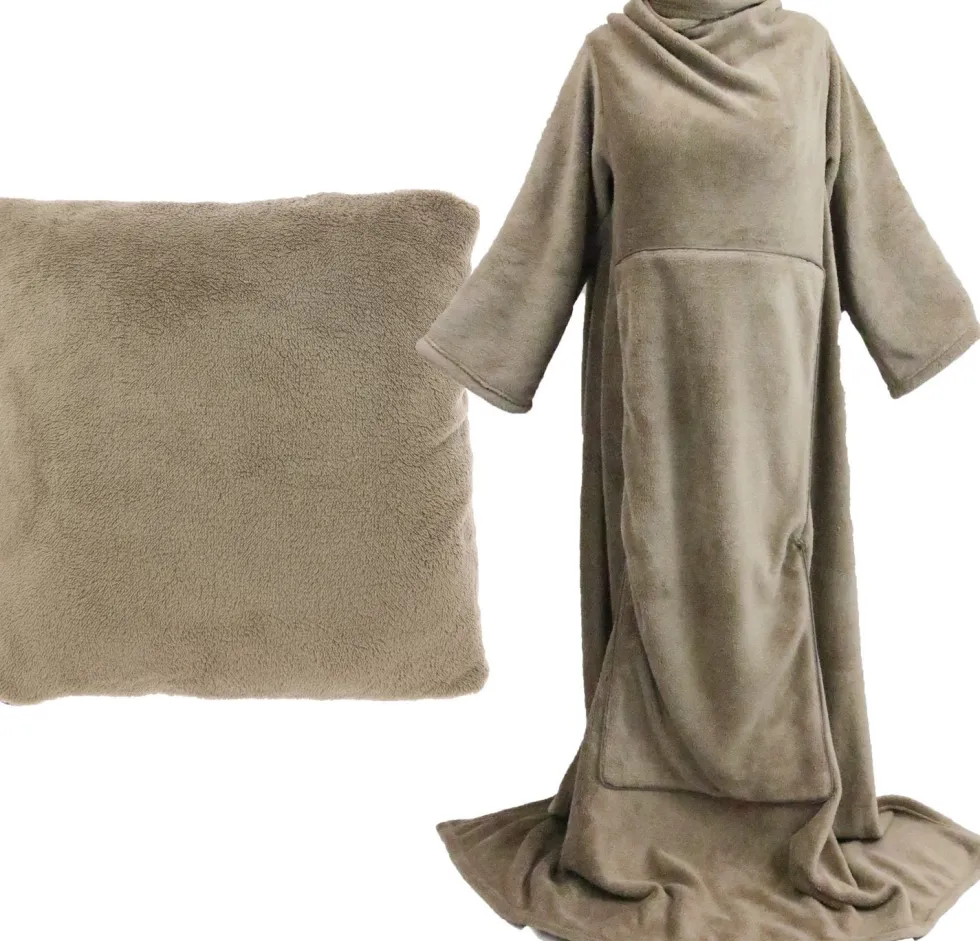 Unique Living omslagplaid Snuggle taupe met mouwen onesize