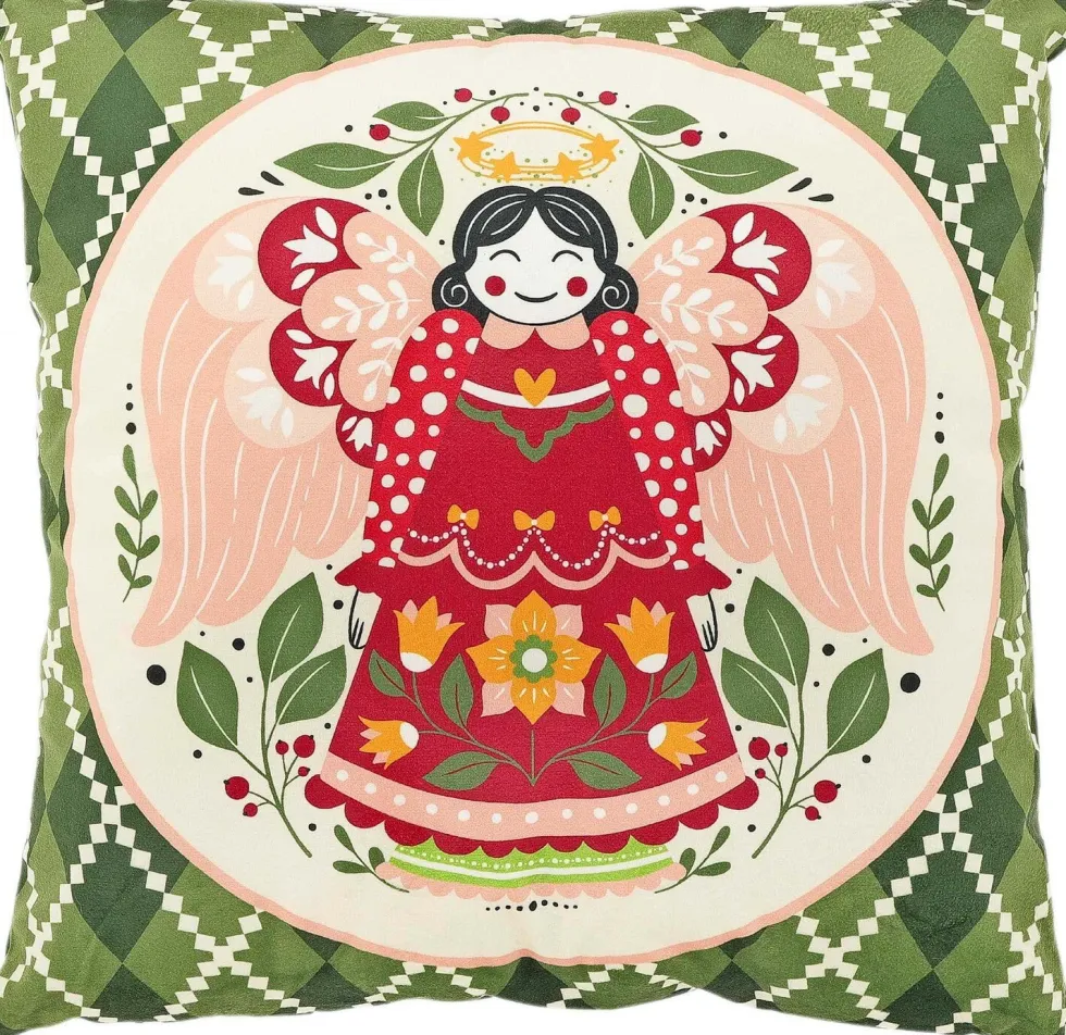 Unique Living sierkussen Viro kerstengel groen 45 x 45 x 10 cm