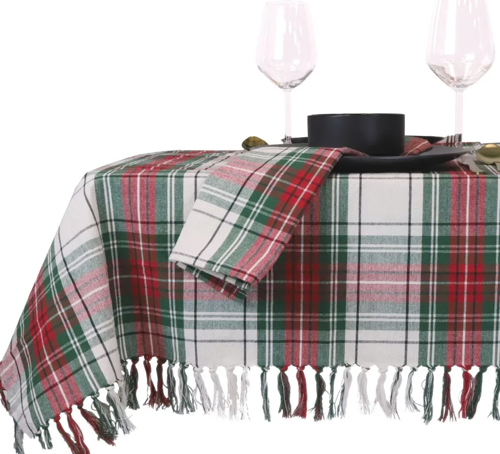 Unique Living tafelkleed Tartan wit 150 x 300 cm