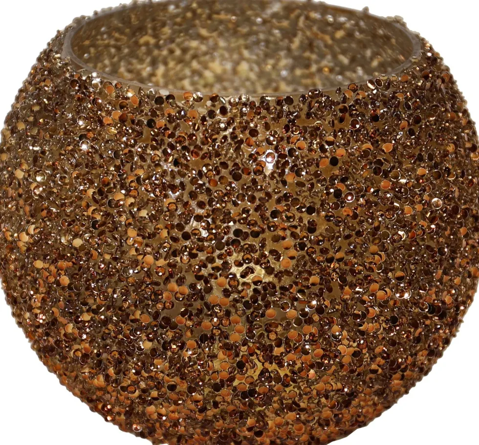 Waxinelichthouder Strass Bowl oranje D 11 H 8,5 cm