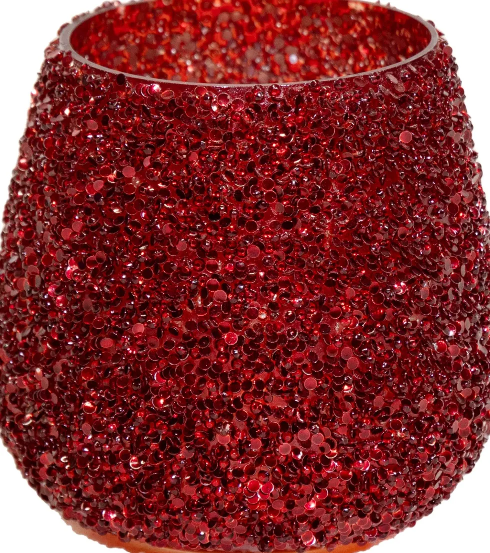 Waxinelichthouder Strass Cauldron rood D 9,5 H 9 cm