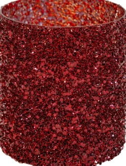 Waxinelichthouder Strass Cylinder rood D 11 H 12,5 cm