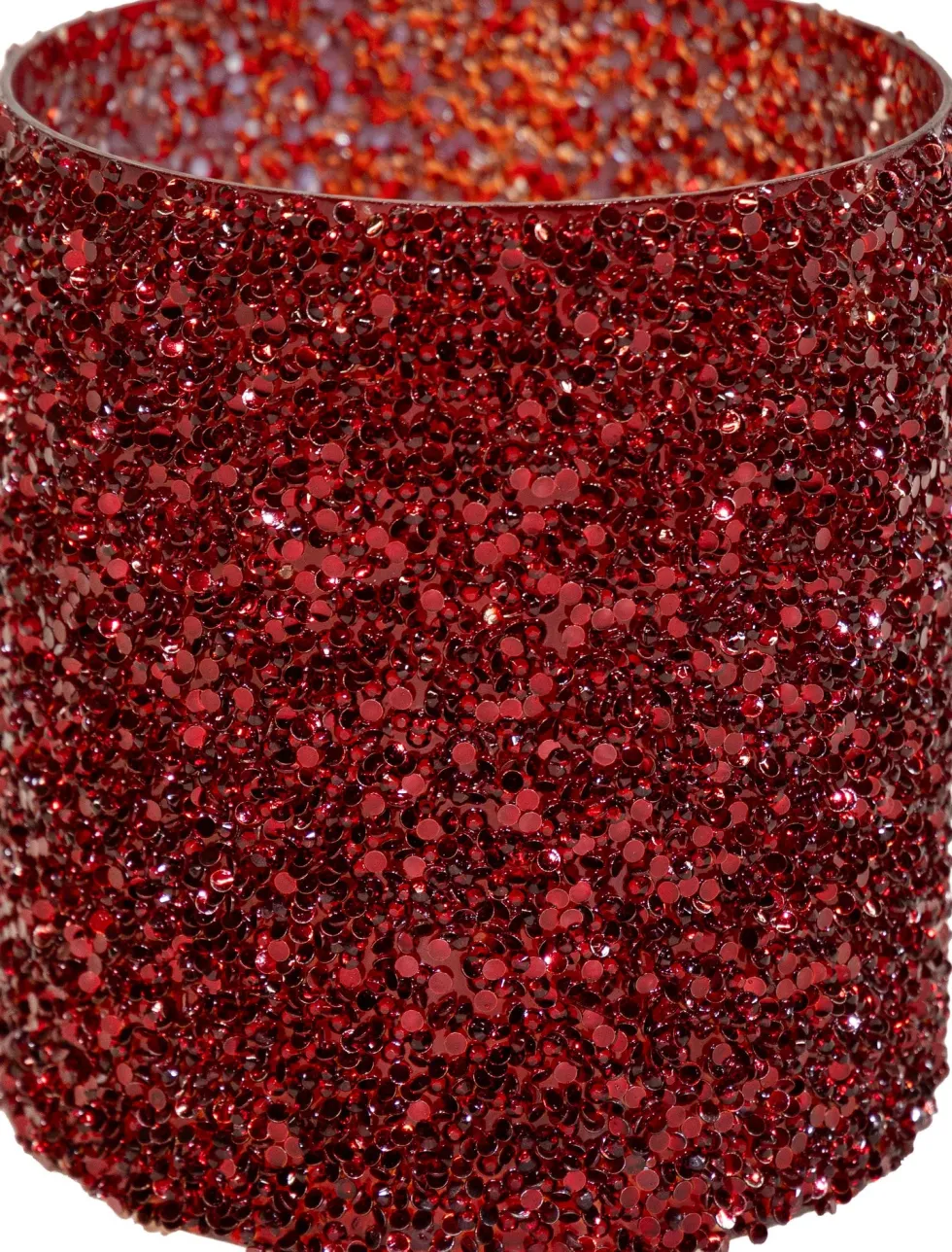 Waxinelichthouder Strass Cylinder rood D 11 H 12,5 cm