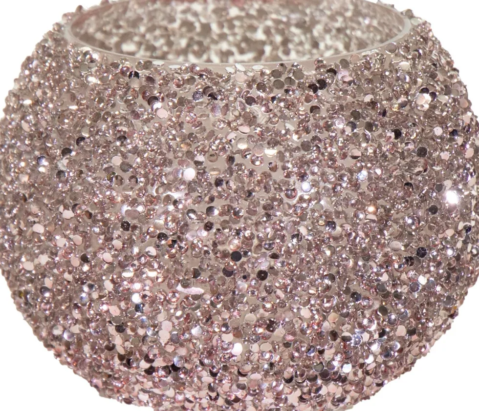 Waxinelichthouder Strass Louise roze D 16 H 12 cm