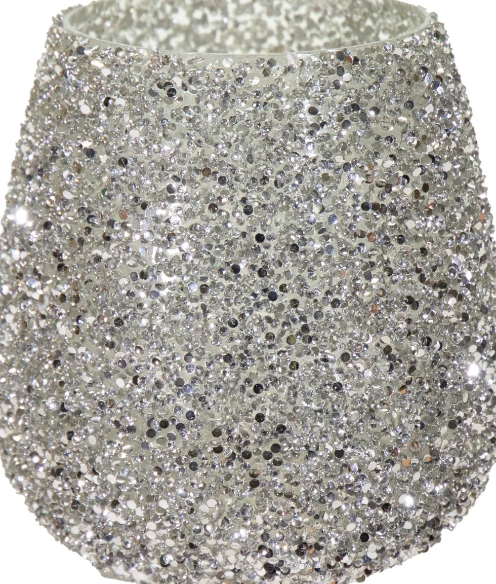Waxinelichthouder Strass Lulu zilver D 12 H 12,5 cm